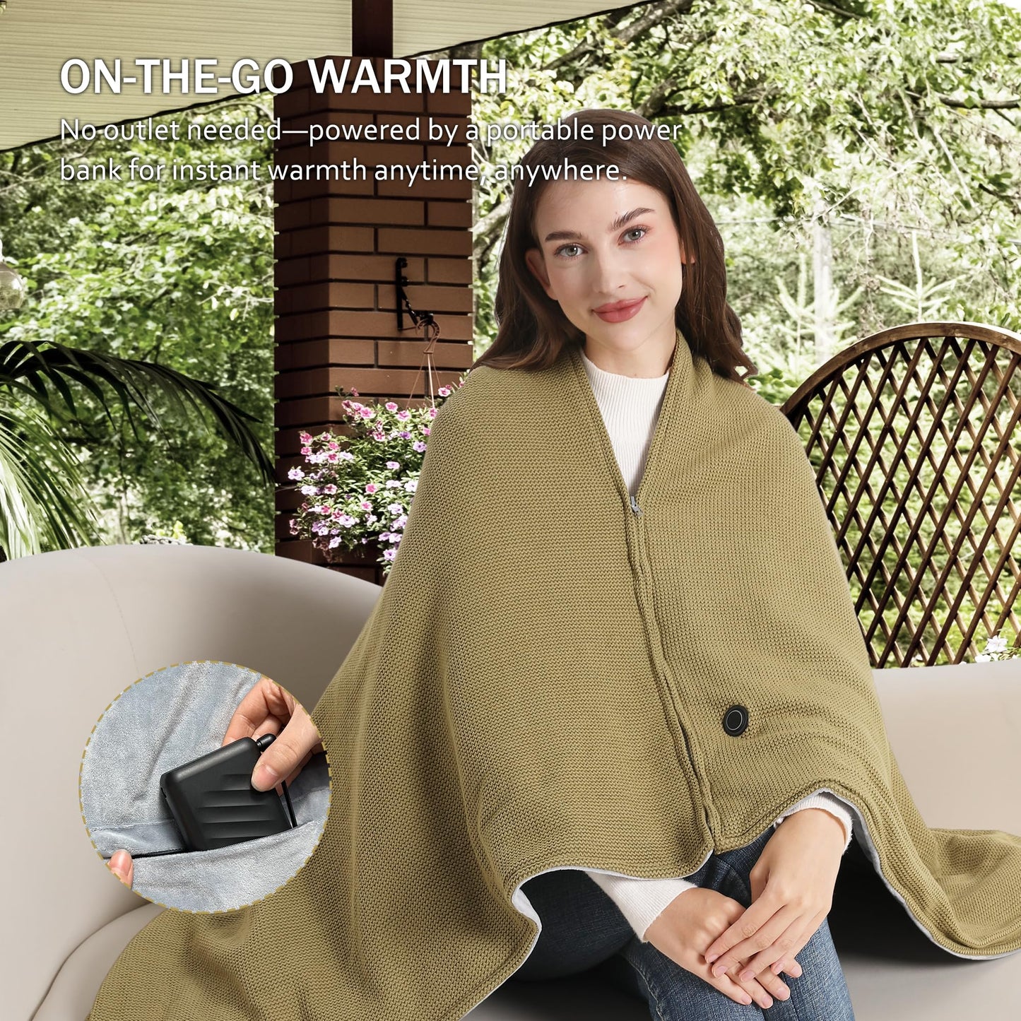 Sherum Portable Soft Zipper Electric Heated Blanket Shawl