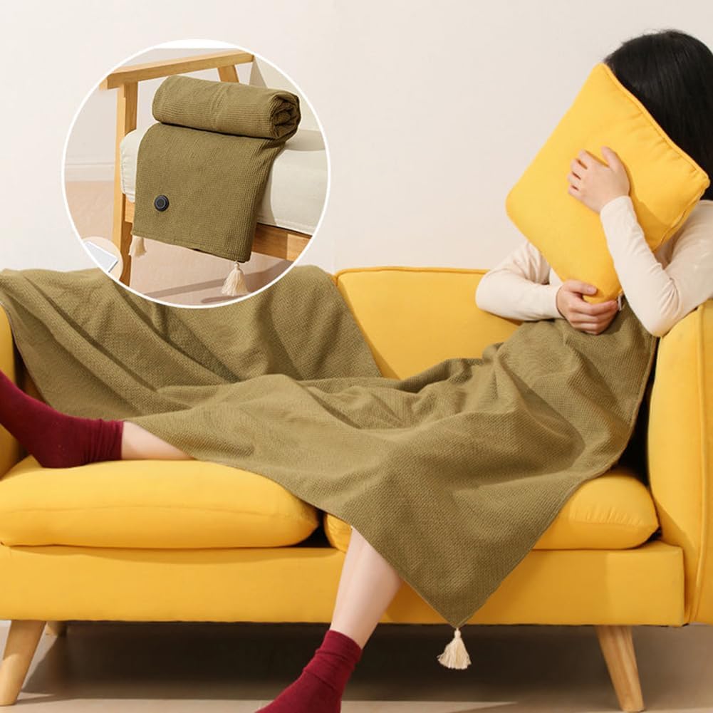 Sherum Portable Soft Zipper Electric Heated Blanket Shawl